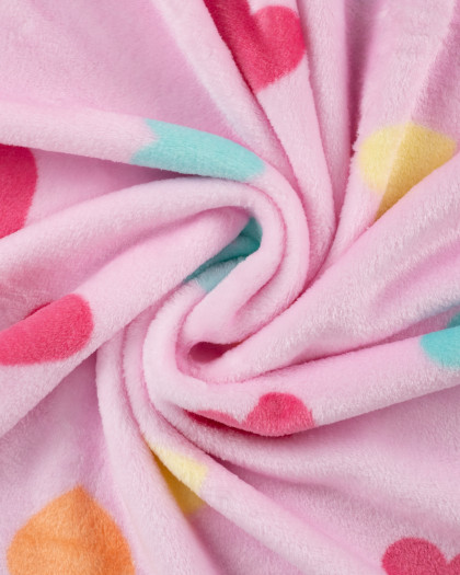 Tissu Polaire Motif Cœur Multicolore Fond Rose - Mercerine