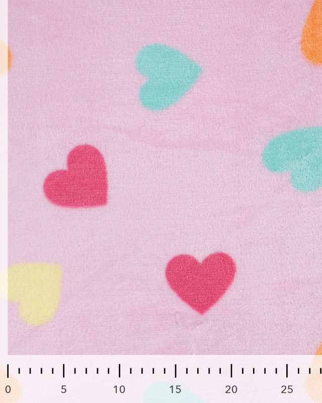 Tissu Polaire Motif Cœur Multicolore Fond Rose - Mercerine