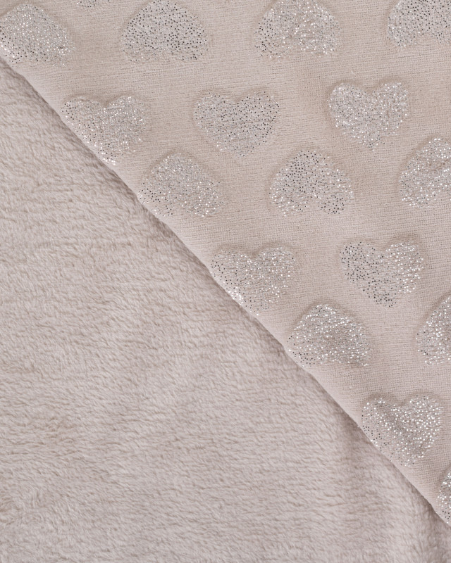 Tissu Polaire Motif Cœur à Pailettes Taupe - Mercerine