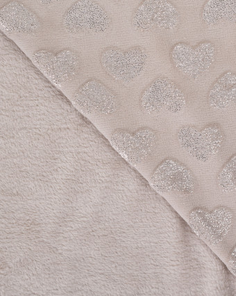Tissu Polaire Motif Cœur à Pailettes Taupe - Mercerine