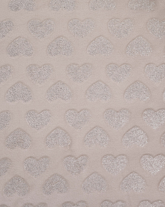 Tissu Polaire Motif Cœur à Pailettes Taupe - Mercerine