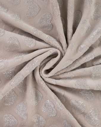 Tissu Polaire Motif Cœur à Pailettes Taupe - Mercerine