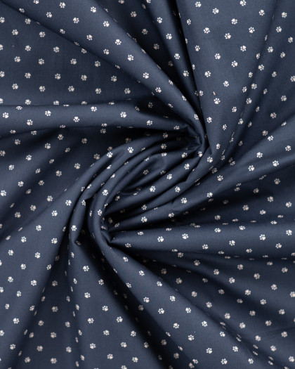 Popeline de Coton Petites Pattes de Chien Marine - Mercerine