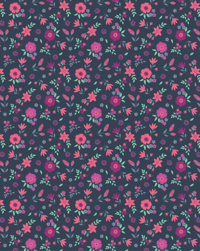 Popeline de Coton Petite Fleur Fond Marine - Mercerine