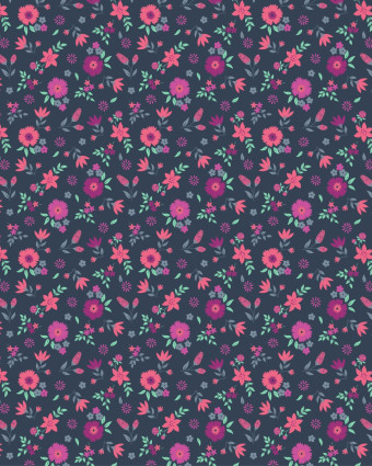 Popeline de Coton Petite Fleur Fond Marine - Mercerine