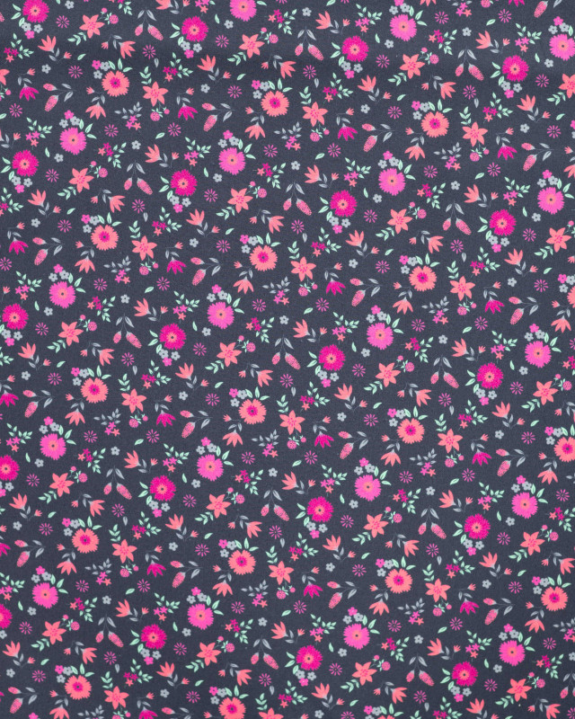 Popeline de Coton Petite Fleur Fond Marine - Mercerine