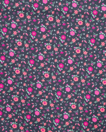 Popeline de Coton Petite Fleur Fond Marine - Mercerine