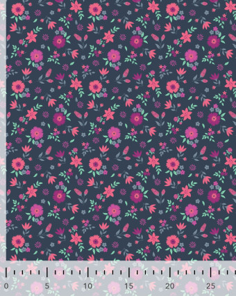 Popeline de Coton Petite Fleur Fond Marine - Mercerine