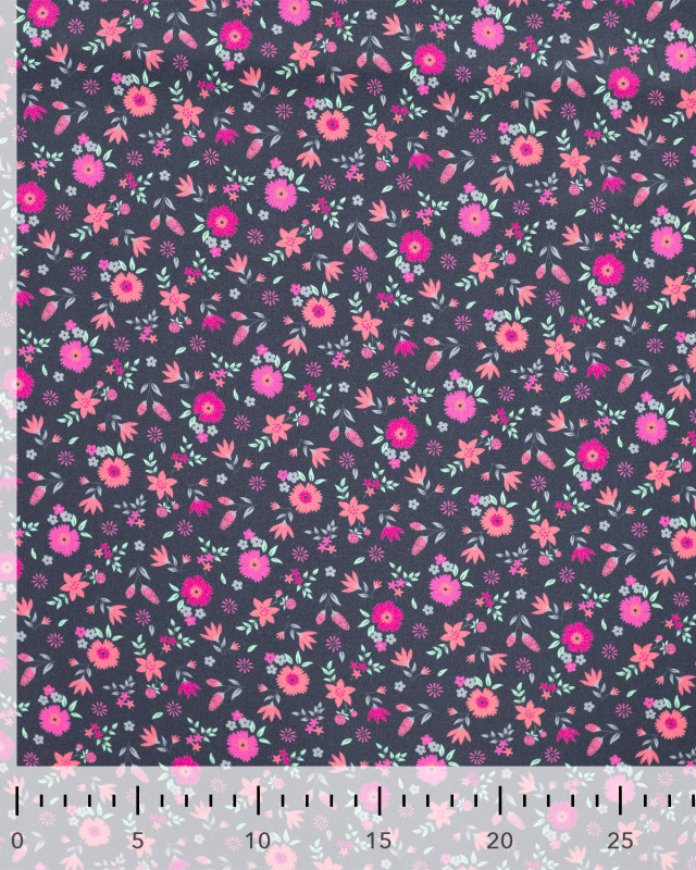 Popeline de Coton Petite Fleur Fond Marine - Mercerine