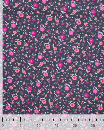 Popeline de Coton Petite Fleur Fond Marine - Mercerine