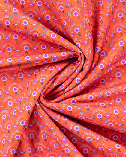 Popeline de Coton Fleurs Graphique Rose - Mercerine