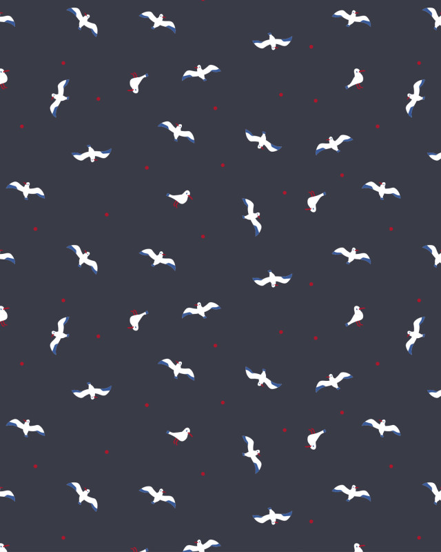 Popeline de Coton Motif Mouette Fond Navy - Mercerine