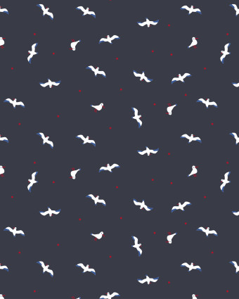 Popeline de Coton Motif Mouette Fond Navy - Mercerine