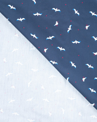 Popeline de Coton Motif Mouette Fond Navy - Mercerine