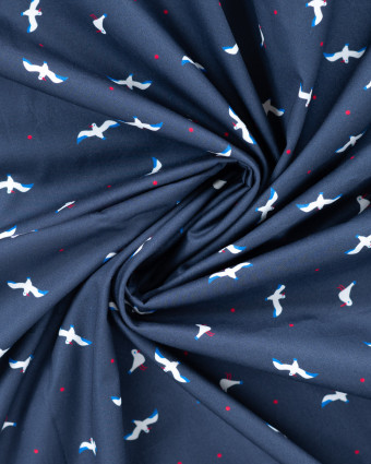 Popeline de Coton Motif Mouette Fond Navy - Mercerine
