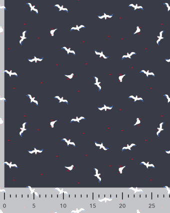 Popeline de Coton Motif Mouette Fond Navy - Mercerine