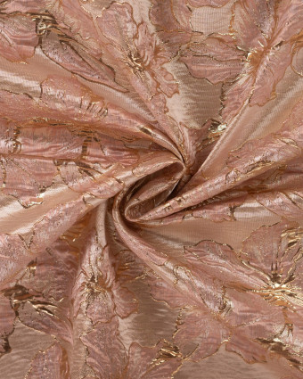 Tissu Jacquard Champagne Motif Fleur Rose et Doré - Mercerine