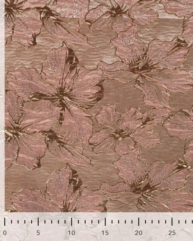 Tissu Jacquard Champagne Motif Fleur Rose et Doré - Mercerine