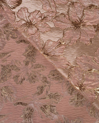 Tissu Jacquard Champagne Motif Fleur Rose et Doré - Mercerine