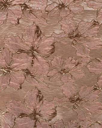 Tissu Jacquard Champagne Motif Fleur Rose et Doré - Mercerine