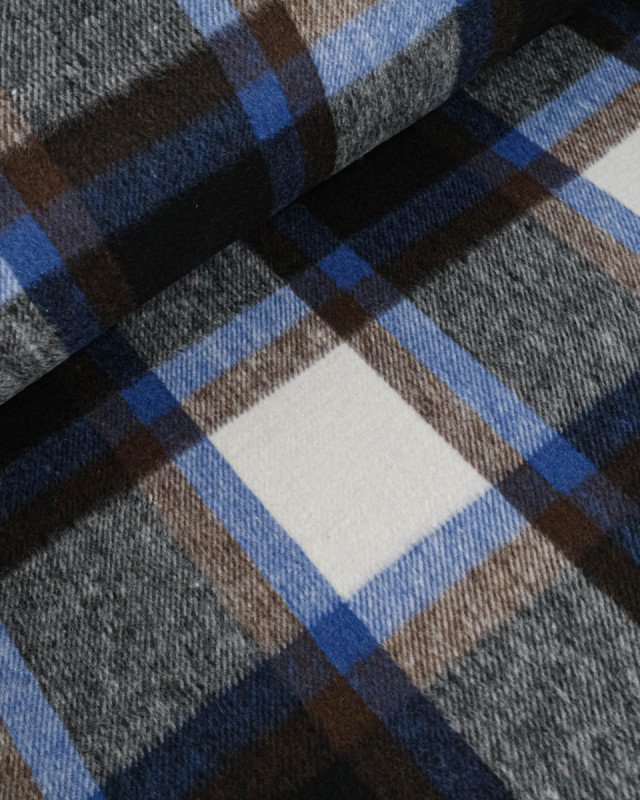 Tissu Lainage Gros Carreaux Bleu Gris - Mercerine