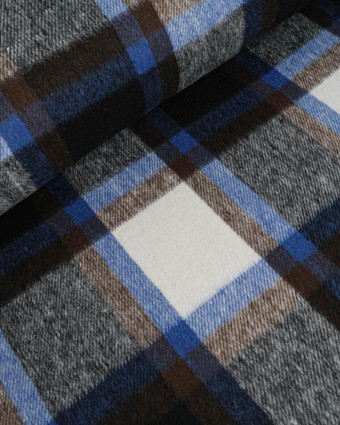 Tissu Lainage Gros Carreaux Bleu Gris - Mercerine