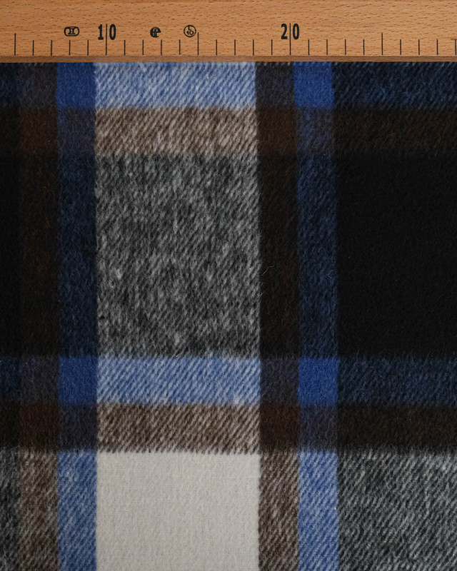 Tissu Lainage Gros Carreaux Bleu Gris - Mercerine