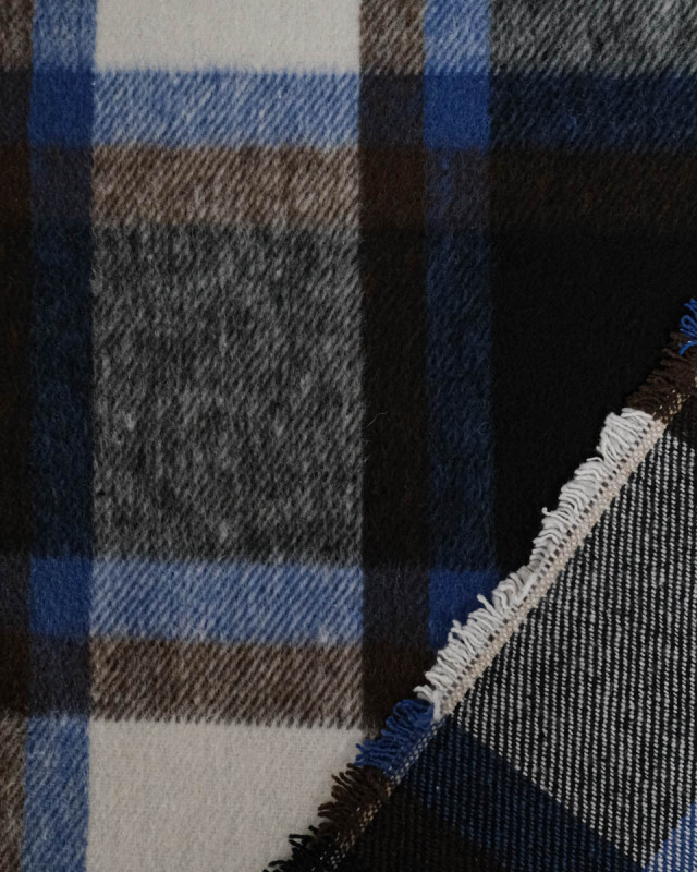 Tissu Lainage Gros Carreaux Bleu Gris - Mercerine