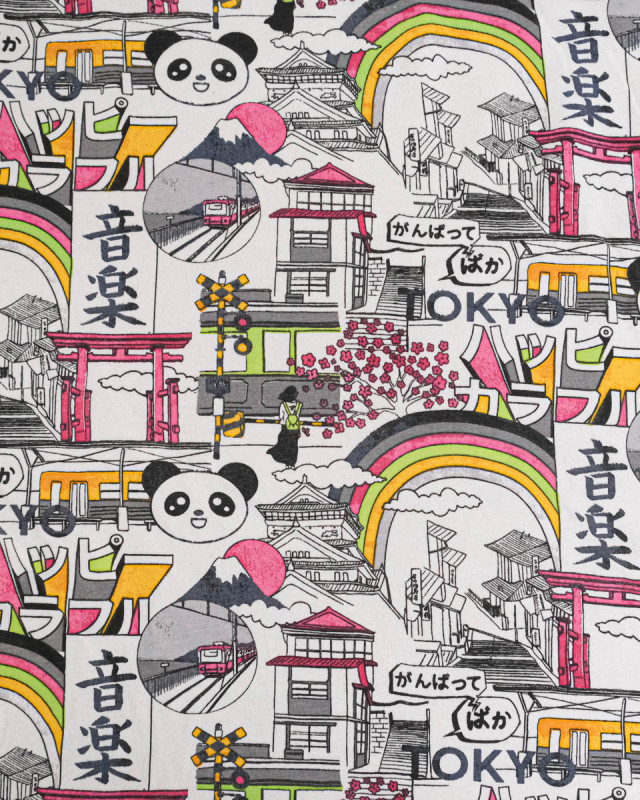 Tissu Jersey Coton Tokyo Panda Blanc - Mercerine