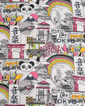Tissu Jersey Coton Tokyo Panda Blanc - Mercerine
