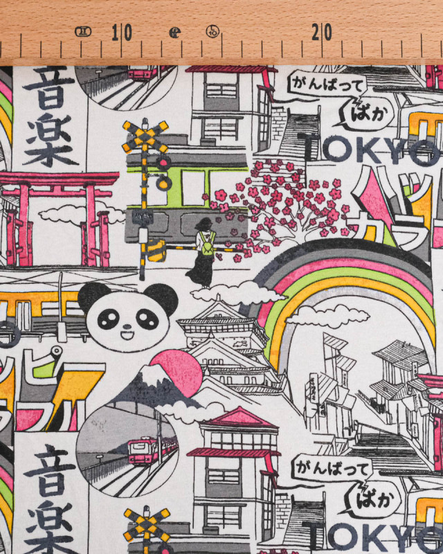 Tissu Jersey Coton Tokyo Panda Blanc - Mercerine