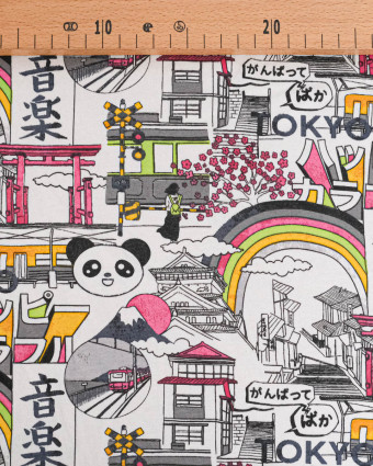 Tissu Jersey Coton Tokyo Panda Blanc - Mercerine