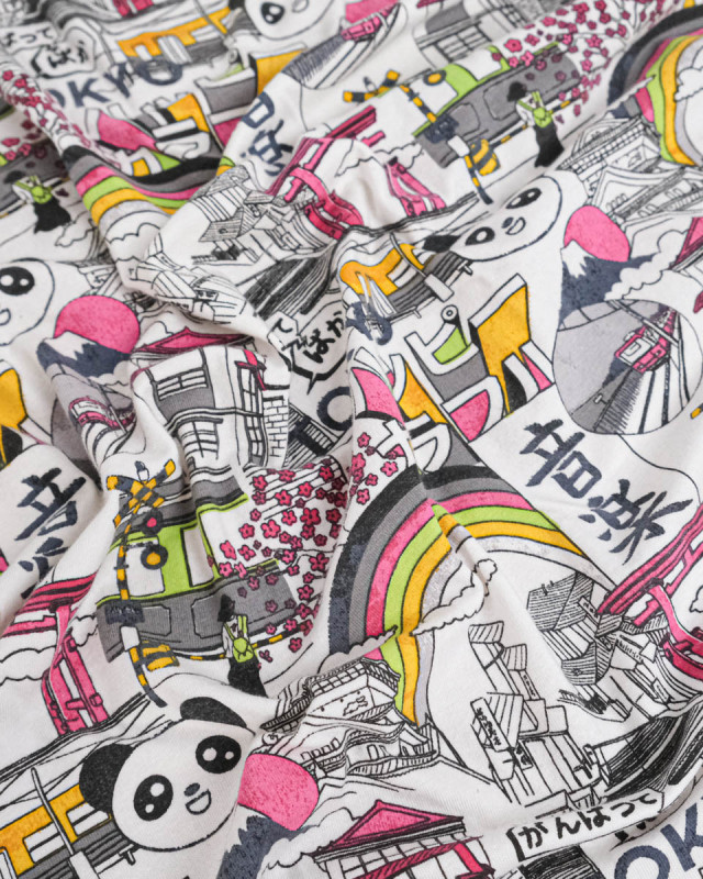 Tissu Jersey Coton Tokyo Panda Blanc - Mercerine