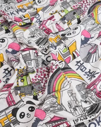 Tissu Jersey Coton Tokyo Panda Blanc - Mercerine