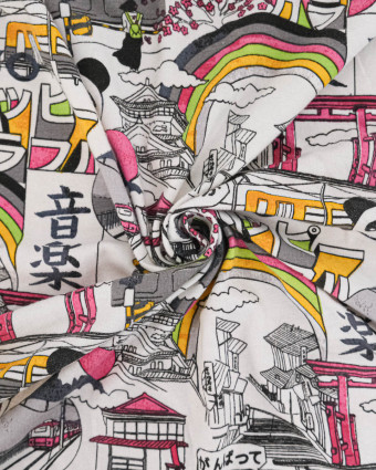 Tissu Jersey Coton Tokyo Panda Blanc - Mercerine