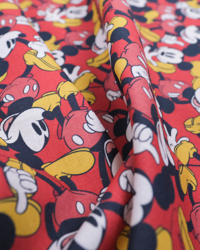 Coton imprimé rouge  - Mickey - Mercerine