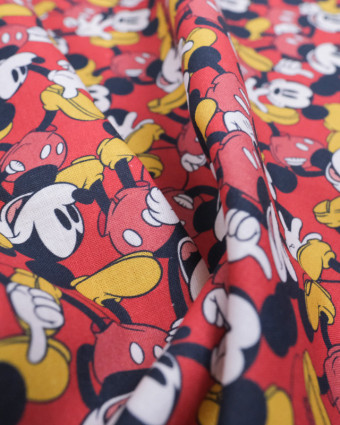 Coton imprimé rouge  - Mickey - Mercerine