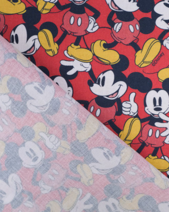 Coton imprimé rouge  - Mickey - Mercerine