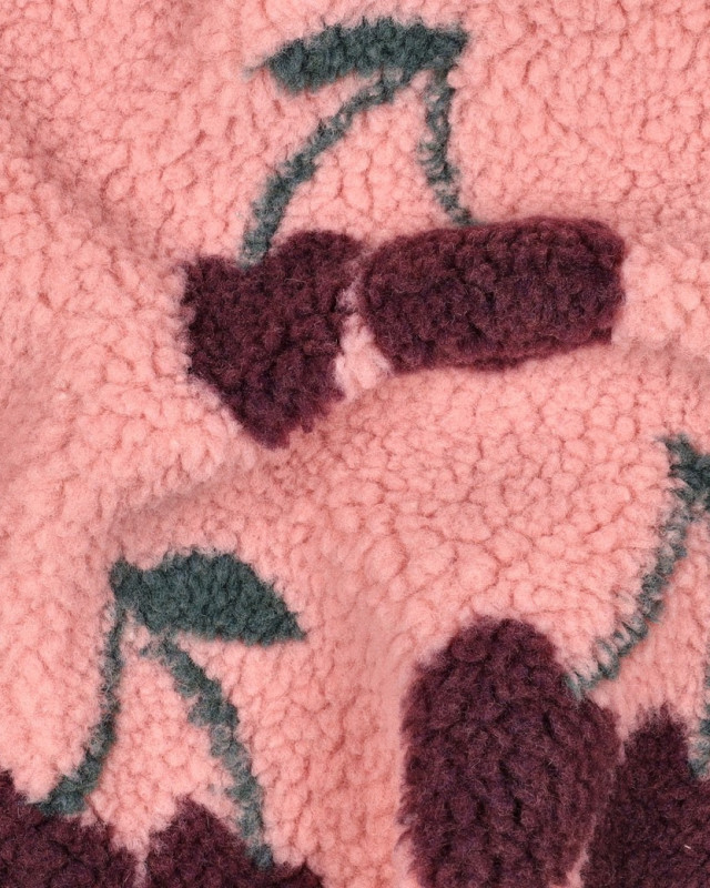 Tissu Sherpa Rose Motif Cerise - Mercerine