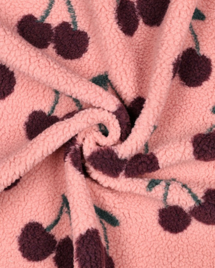 Tissu Sherpa Rose Motif Cerise - Mercerine
