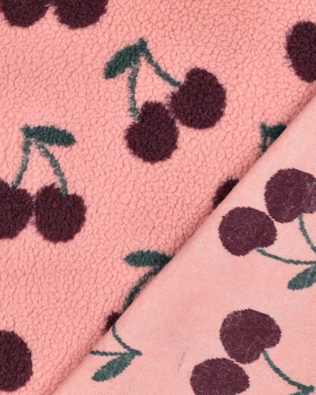 Tissu Sherpa Rose Motif Cerise - Mercerine