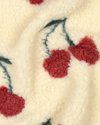 Tissu Sherpa Ecru Motif Cerise - Mercerine