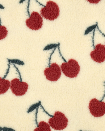 Tissu Sherpa Ecru Motif Cerise - Mercerine