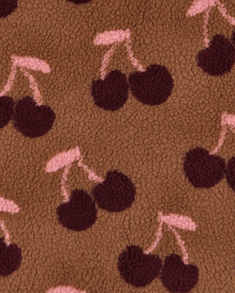 Tissu Sherpa Cacao Motif Cerise - Mercerine