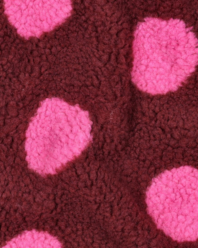 Tissu Sherpa Bordeaux à Pois Rose - Mercerine