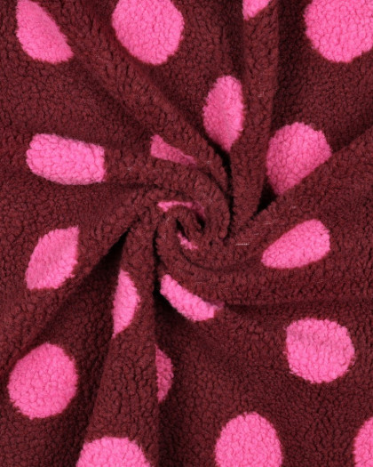 Tissu Sherpa Bordeaux à Pois Rose - Mercerine