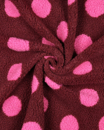 Tissu Sherpa Bordeaux à Pois Rose - Mercerine