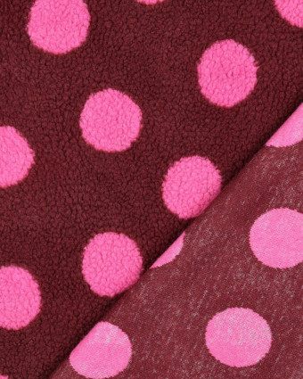 Tissu Sherpa Bordeaux à Pois Rose - Mercerine