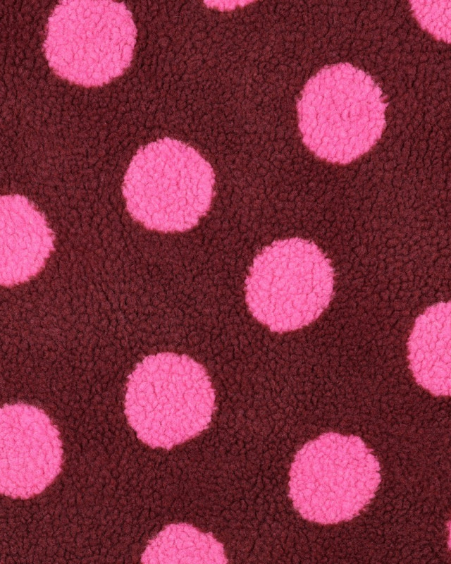 Tissu Sherpa Bordeaux à Pois Rose - Mercerine