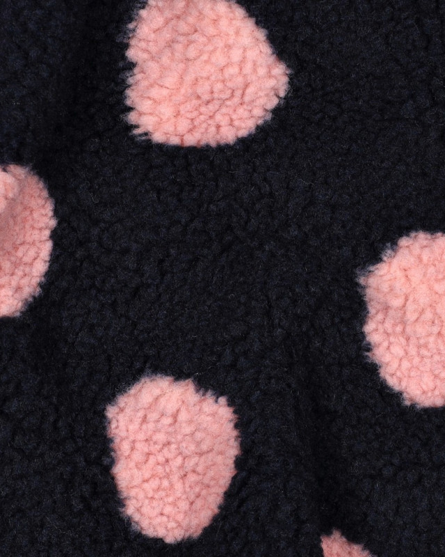 Tissu Sherpa Bleu Marine à Pois Rose - Mercerine